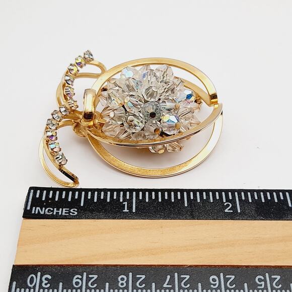Vintage Aurora Borealis Crystal Fruit Brooch – Rhinestone Beaded Mid Century - Picture 8 of 10